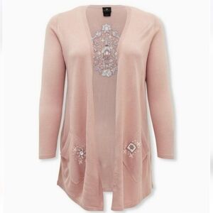 Torrid Disney Tangled Embroidered Castle & Sun Drape Front Cardigan